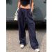 Himosyber Women's Navy Y2K Parachute Pants - Elastic Waist Baggy Track Trousers | Medium - Buy Online on GoSupps.com
