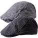 2 Pack Men's Herringbone Tweed Wool Blend Newsboy Hats - Classic Flat Cap Ivy Cabbie Driving Hat (Black/Grey) - Buy Online on GoSupps.com