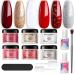 Modelones 12Pcs Dip Powder Nail Kit Starter  Valentine's Day 6 Colors Red White Glitters Dipping Powder System Liquid Set with Base & Top Coat Activator Dip Nail Kit French Nail Art Beginner Manicure Tools DIY Salon
