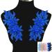 1 Pair 3D Lace Applique, Sew on Flower Bead Patches Embroidery Floral Motif Beaded Rhinestones Lace Trim Fabric Pearl Appliques for Sewing Wedding Bride Dress Veil Clothes Decoration (Dark Blue)