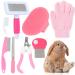 VCZONE 8 Pcs Small Animal Pink Grooming Kit, Rabbit Grooming Kit with Pet Nail Clipper and File, Flea Comb, Pet Shampoo Bath Brush , Pet Shedding Slicker Brush, Bath Massage Glove, Small Cleaning Comb