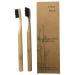Bamboo Toothbrushes 2 Piece Set with Bamboo Wood Round Handle and Bamboo Activated Carbon Wave Bristles 100% Recycleable Environmentally Friendly
