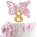 Tenhaisi Pink & Gold 3D Butterfly Flower Sign 8 Cake Topper - Happy 8th Birthday/Anniversary Party Decoration 3D Cake Topper- Girls 8th Birthday Party Supplies