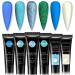 Vrenmol Poly Nail Gel Set - 6 Colors Poly Nail Extension Gel Set White Blue Glitter Nail Enhancement Gel for Nails French Manicure Starter Nail Art Gel Kit for Professional Nail Salon Home DIY Blue Green Series