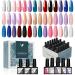 VANREESA 24 PCS Gel Nail Polish Pink Nude Purple Blue Gel Nail Polish Set Spring Summer Gel Polish Kit Soak Off U V Gel Nail Polish Set with Base Top Coat Nail Art Set Gifts for Women Brilliant Starry Sky