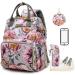 Floral Diaper Bags for Baby,Baby Bag with Coin Bag USB Charging Port Stroller Straps and Insulated Pocket for Women/Girls/Mum/Boys/Toddler by Qwreoia (Grey Pink Flower Pattern)