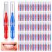 Tophonex 100 Packs Interdental Brush Toothpicks Dental Head Dental Tooth Brush Oral Dental Dental Stick Toothpick Tooth Cleaner With Storage Box (Red And Blue)