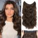 Halos Hair Extension with Transparent Wire Invisible Wire Hair Extensions with 5 Adjustable Sizes 20 Inch Synthetic Long Wavy Hair Pieces for Women (Color: Chestnut Brown)