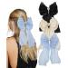 Silky Satin Big Bow Hair Barrette for Women Girls Ribbon Big Hair Bow Clips Bowknot Hair Clips with Long Tail Hair Barrettes with Bow (Champagne/Blue/Black(3PCS Silky))