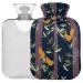 OarenCol Cute hot water bottle with squirrel tree leaves with lid 2 l transparent warm-up bag for pain relief from cramps