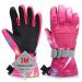 Ski Gloves, Warmest Waterproof and Breathable Snow Gloves for Cold Weather, Fits Both Men & Women,for Parent Child Outdoor M(Fit Kids11-15 Years and Women size S-M) Rose Red