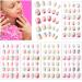 120 pieces girls on press nails fake nails artificial nail tips children full cover short wrong fingernails for girls children nail art decoration (rainbow and flamingo)