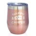 Bevvee Happy Camper Wine Tumbler with Sliding Lid - Stemless Stainless Steel Insulated Cup - Cute Outdoor Camping Mug - Rose Gold
