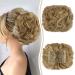 Sofeiyan Short Combs Messy Bun Hair Piece Wavy Curly Hair Extensions Bun Piece Drawstring Ponytail Chignon Combs Clip in Hairpieces for Women Light Ash Brown & Bleach Blonde