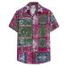 Yowablo Shirt Men Colorful Stripes Summer Short Sleeve Loose Buttons Casual Blouse XXL C