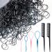 AIBEE Mini Rubber Bands, 1000pcs Small Black Elastic Hair Bands Hair Ties with 2pcs Rat Tail Comb 4pcs French Braiding Tool Hair Loop Styling Tool for Kids Girls Hair Braids Hair Accessories