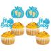24Pcs Pumpkin Oh Baby Cupcake Toppers Blue Glitter Pumpkin Cupcake Picks Boy Baby Shower Cake Decorations for Pumpkin Theme Gender Reveal Kids Birthday Party Supplies Blue-1