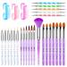 AROIC 28 Pcs Acrylic Nail Brush Set Including 7 Pcs UV Gel Nail Art Brushes, 6 Pcs 3D Nail Extension Brush, 5Pcs Double Ended Dotting Nail Pen For Nail Art DIY With White Box, colorful