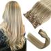 Clip in Hair Extensions Real Human Hair Clip in Extensions 22 Inch 7 Pieces Ash Blonde to Blonde Highlights Real Hair Extensions Clip ins Remy Human Hair Extensions Clip ins for Women 70G 22 Inch 18-613