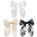 PAGOW 3PCS Lace Bow Hair Clips, Korean-Style Flower Hair-Bow Barrette Hair Accessories, Handmade Hair Decor For Women Girls (3 Colors: White, Black, Beige)