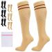 360 RELIEF - Flight Compression Socks Supports | Blood Circulation Travel Work L-XL 2Pairs-Beige with 2 Dark brown lines