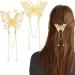 2 Pcs Gold Butterfly Hair Claw Clip Pearl Hair Claw Clamps Rhinestone Tassel Hair Claw Metal Hair Clips Exquisite Hair Clips Non Slip Hair Clamps Hair Styling Accessories for Women Girls