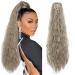 Ponytail Extension 32 Inch Drawstring Ponytail Hair Extensions for Women Long Curly Corn Wavy Ponytail Natural Wavy Synthetic Hairpiece for Women Daily Use Party Brown mix Blonde Highlights D-Brown mix Blonde Highlights