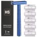 Henson Shaving Razor - Steel Blue Double Edge Safety Razor with 5 Spare Blades - 30 Angled Precision With Superior Blade Rigidity- Reusable Single Blade Razors For Men and Women