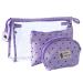 Cultural bag transparent for travel 3 pieces waterproof pvc cultural bag for women cosmetic bag make-up bag small wallet with zipper purple