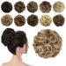 Sofeiyan hair part hair tie updos Unordered ponytail chignon wavy messy chignon hairstyles hair extensions for women mixture of dark blonde and bleaching blonde 60g mixture of dark blonde and bleaching blonde