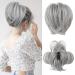 REECHO Messy Bun Hair Piece Claw Clip Hair Bun Short Ponytail Extension with Bendable Metal Wire Fake Bun Hair Pieces for Women - Silver Grey