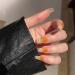 24PCS Spring Summer Sweet False Nails Long Simple Orange French False Nails Press On Nails Wearable Finished Nail Piece Extra Long Fake Nails