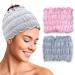 Merely Beauty Extra Wide Spa Headband (2 Pack) - Headbands for Washing Face Skincare Makeup Yoga and More - Accessories for Home Spa (Baby Pink Grey)
