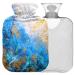 Naanle hot water bottle with lid oil painting ocean transparent hot water bottle 1l heat bottle for pain relief back hand feet warmer warmth and cold therapy