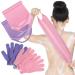 4 Pack Exfoliating Shower Bath Gloves Back Scrubber Set 2 Exfoliating Body Scrubber Nylon Back Washer 2 Pairs Scrub Gloves for Women Men Children Skin Stretchable Pull Strap Washcloth Pink Purple