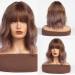 HAIRCUBE Ombre Pink Wigs for Women Shoulder Length Synthetic Cherry Blossom Pink Hair Wig with Fringe