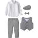 Mint Green Baby Boys Herringbone Tweed Suit Set 4pcs | Dark Gray Wedding Outfit 1-4 Years - Buy Online on GoSupps.com