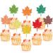 48 Pieces Maple Leaf Cupcake Toppers Glitter Fall Leaves Cake Topper 8 Mixed Colors Cupcake Picks Fall Thanksgiving Holiday Harvest Cupcake toppers for Autumn Theme Party Supplies Decoration
