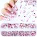 Dowarm Flatback Glass Crystal Rhinestones for Nails Multi 3D Shapes Crystals Nail Art Rhinestone Set (Light Pink)