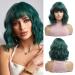 OUFEI Green Bob Wigs for Women Short Wavy wig Natural Synthetic Hair Heat Resistant Wigs for Daily Party Cosplay Wear-13 Inches Green(13in)
