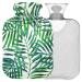 NAANLE hot water bottle with cover palm leaf watercolor transparent hot water bottle 2 l large warm-up bag for menstrual cramps pain relief hand foot heat and cold therapy