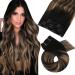 Moresoo clip in Extensions real hair balayage clip in hair extension ombre extensions real hair clip double broken black to dark brown with dark blond #1b/4/18 5pcs/80g 35 cm #1b/4/14