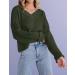 MIROL Women's Waffle Knit V Neck Cropped Sweater - Armygreen | Long Sleeve Pullover for Casual Style - Buy Online on GoSupps.com