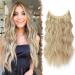 FESHFEN Invisible Wire Hair Extensions with Transparent Wire Adjustable Size with Clips Synthetic Hair Piece Long Wavy Secret Headband Hairpieces for Women 16 Inch Dark Golden Mix Beige Blonde