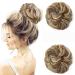 JJstar 2PCS Messy Bun Hair Piece Curly Fake Hair Buns Donut Tousled Updo High Heat Resistant Synthetic Fiber Hair Scrunchies Pieces for Women Girls Ponytail Extension Green Brown/ Beach Blonde