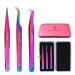 PHLASH TOOLS Pack of 3 Eyelash Extension Tweezers set. Japanese Stainless Steel Professional Eye Lash Extensions Kit with Curved Precision Straight Isolation L-Type 75 Narrow Tip Volume Tweezer Pack of 3 (Pink)