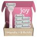 joy Razors for Women, 1 Handle, 8 Razor Blade Refills, Pink, Lubrastrip to Help Avoid Skin Irritation 1 handle + 8 refills