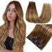 Easyouth Clip Extension Real Hair Balayage Clips in Extensions Medium-brown Mix Honey Blond and Medium Brown Clip in Hair Extension Real hair Remy #4/27/4 5PCs 22 inch 70g 55.88 cm 1-25 CP #4/7 5PCs