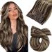 Moresoo real hair Extensions clip in hair extension remy real hair clip in extensions real hair dark blonde 120g real hair extensions clip dark brown with blond #p4/27 double brawl 7Pcs 40cm 40 cm #p4/27