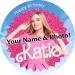 Barbie style Personalised Round Icing Cake Topper up to 8"